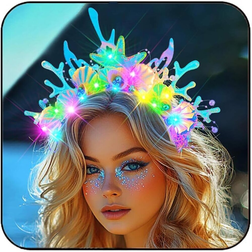 Light Up Ocean Headband Glowing Starfish Pearl Mermaid Hair Accessory Women